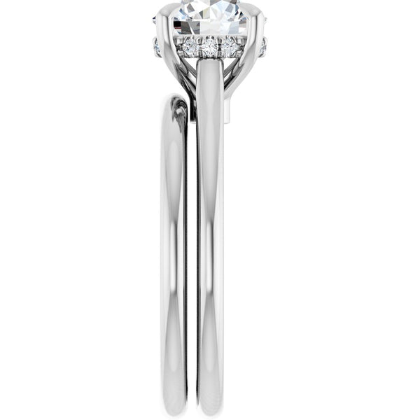 14K White Gold Round Brilliant Cut Solitaire Diamond Engagement Ring with Hidden Halo