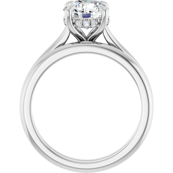 14K White Gold Round Brilliant Cut Solitaire Diamond Engagement Ring with Hidden Halo