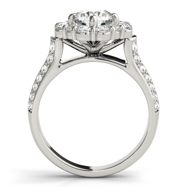 14K White Gold Round Cut Diamond Halo Flower Engagement Bridal Ring Set