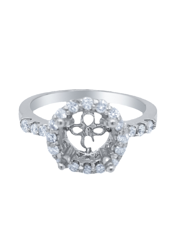 14K White Gold Round Cut Semi-Mount Engagement Ring (0.57 ct)