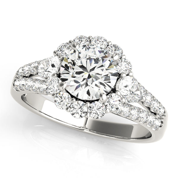 14K White Gold Round Diamond Halo Engagement Ring