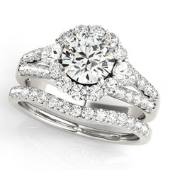 14K White Gold Round Diamond Halo Engagement Ring