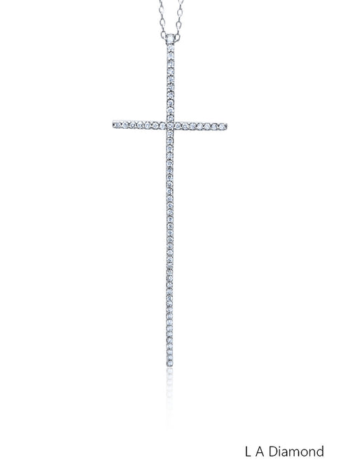 14K White Gold Round Diamond Minimalist Cross Pendant (1.20 ct)