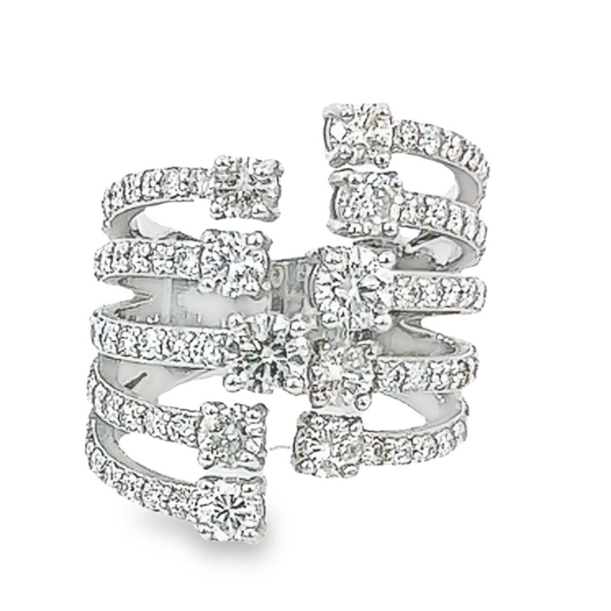 14K White Gold Round Diamond Multi-Layer Ring (2.50 ct)