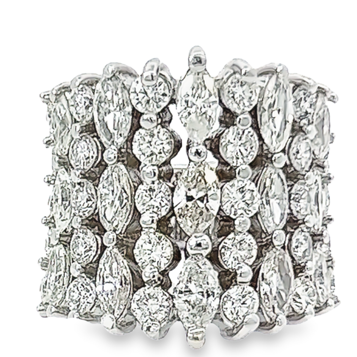 14K White Gold Round & Oval Diamond Multi-Layer Wedding Band (3.15 ct)