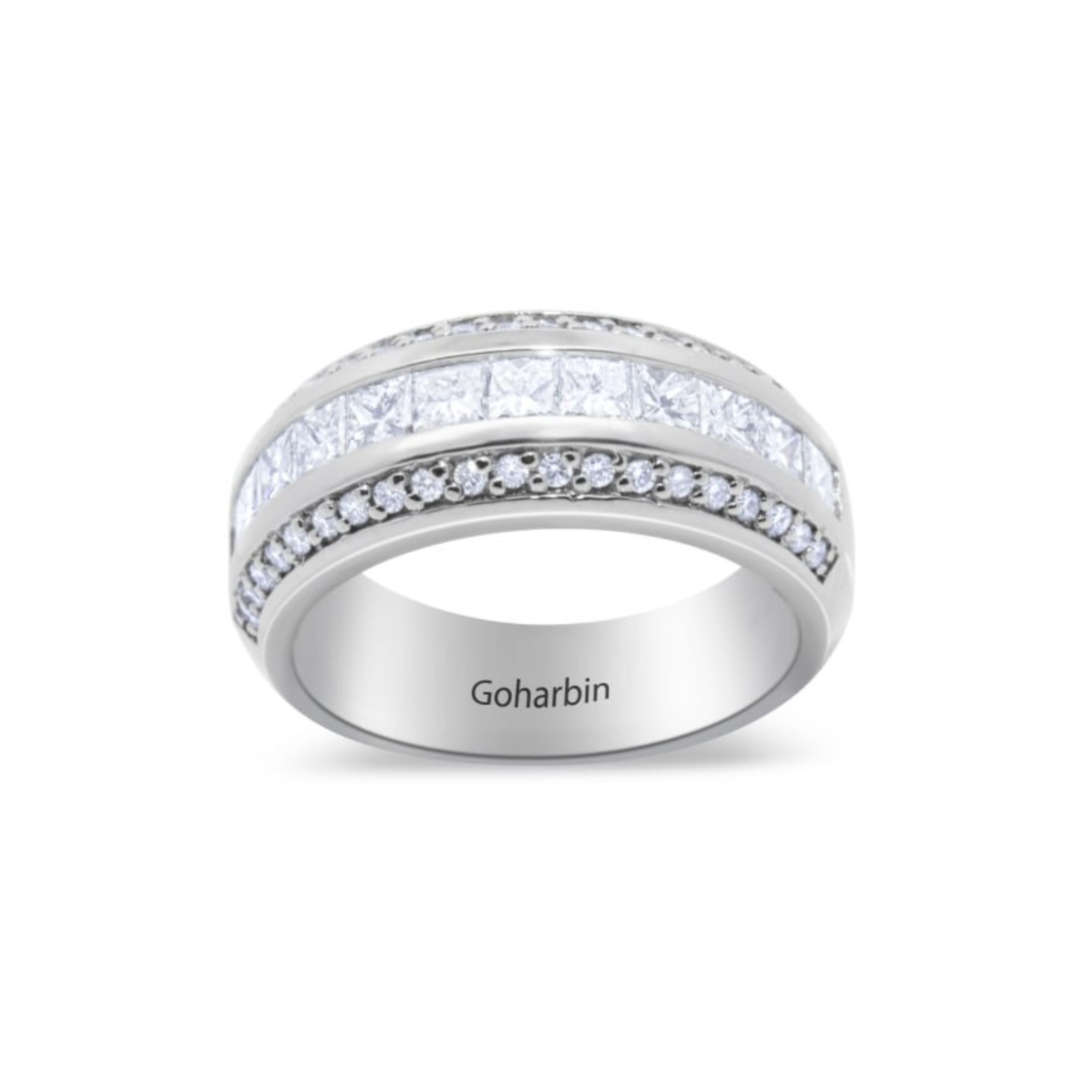 14K White Gold Round & Princess Cut Diamond Men’s Wedding Band (1.30 ct T.W.)