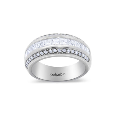 14K White Gold Round & Princess Cut Diamond Men’s Wedding Band (1.30 ct T.W.)