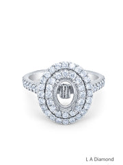 14K White Gold Round and Oval Cut Semi-Mount Halo Engagement Ring (1.40 ct)