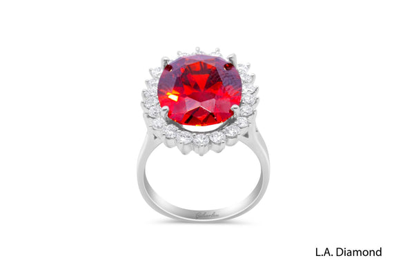 14K White Gold Ruby & Diamond Halo Ring