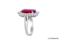 14K White Gold Ruby & Diamond Halo Ring