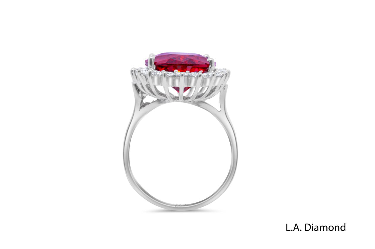 14K White Gold Ruby & Diamond Halo Ring