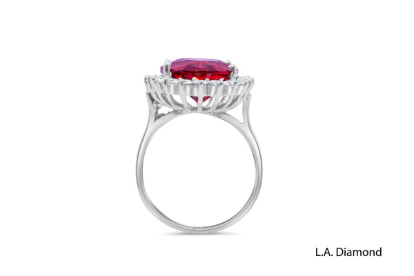 14K White Gold Ruby & Diamond Halo Ring