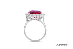 14K White Gold Ruby & Diamond Halo Ring