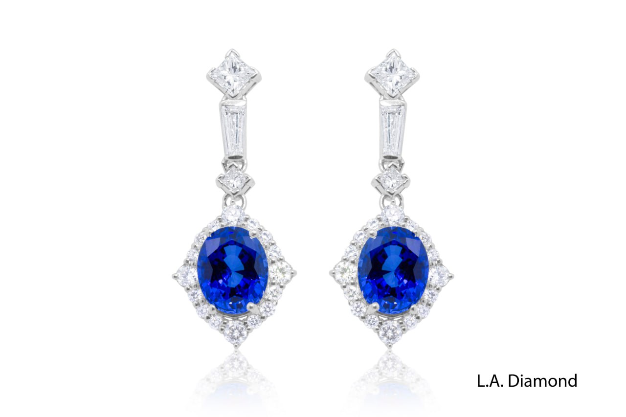 14K White Gold Sapphire & Diamond Dangling Earrings (2.33 ct)