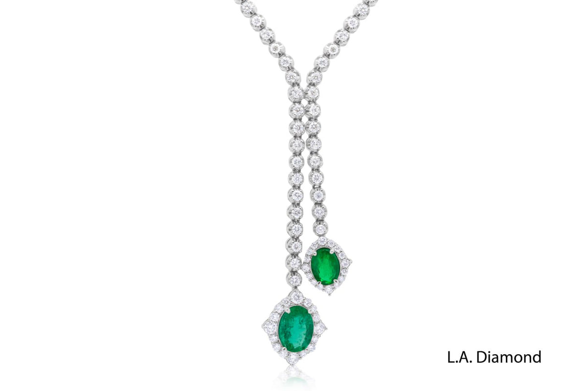 14K White Gold Sapphire & Diamond Drop Necklace