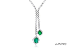 14K White Gold Sapphire & Diamond Drop Necklace