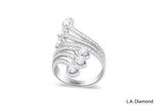 14K White Gold Twisted Ring with Round & Pear Diamonds (0.87 ct)