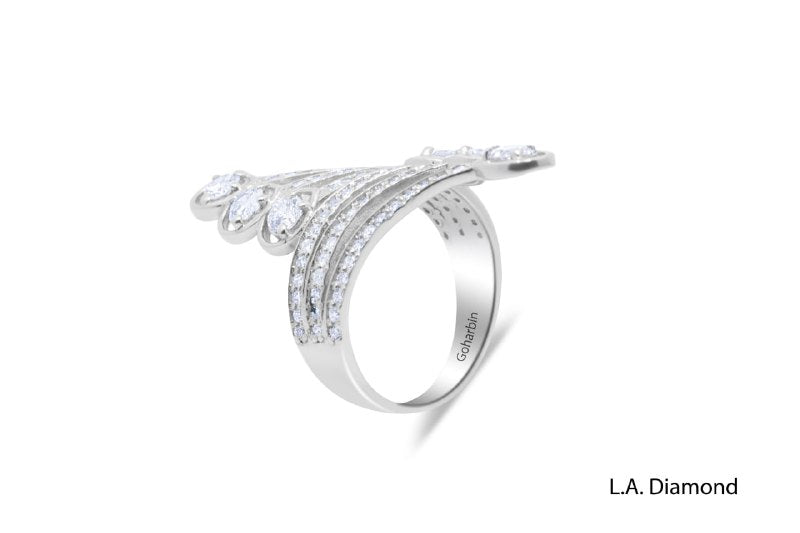 14K White Gold Twisted Ring with Round & Pear Diamonds (0.87 ct)