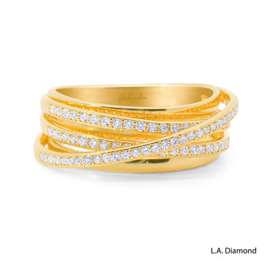 14K Yellow Gold Cross-Over Pavé Band Ring (0.80 ct)