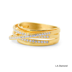 14K Yellow Gold Cross-Over Pavé Band Ring (0.80 ct)