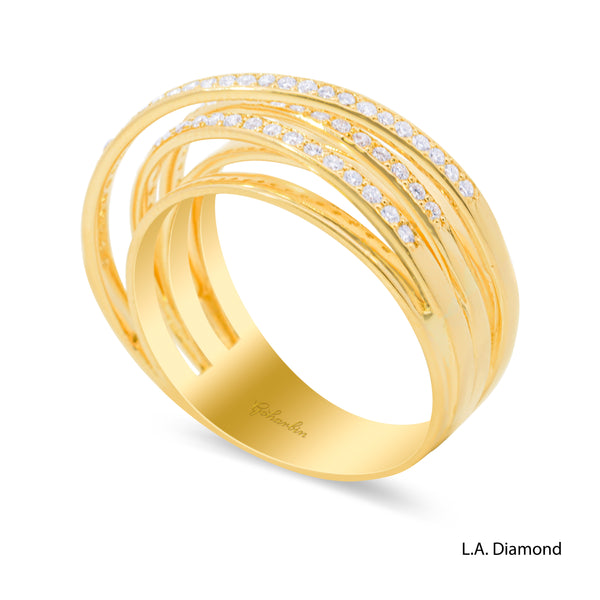 14K Yellow Gold Cross-Over Pavé Band Ring (0.80 ct)