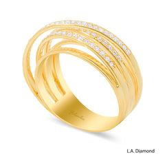 14K Yellow Gold Cross-Over Pavé Band Ring (0.80 ct)