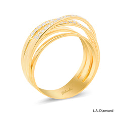 14K Yellow Gold Cross-Over Pavé Band Ring (0.80 ct)