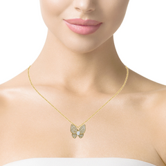 14K Yellow Gold Diamond Butterfly Pendant With Chain (1.34 ct)