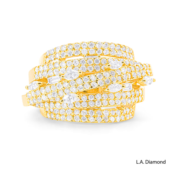 14K Yellow Gold Multi-Cut Cross-Over Diamond Ring (2.15 ct)