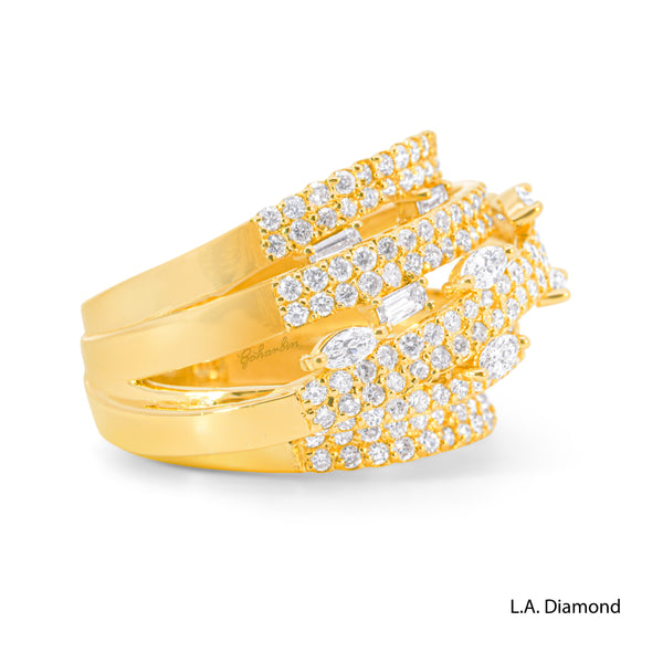 14K Yellow Gold Multi-Cut Cross-Over Diamond Ring (2.15 ct)