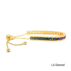 14K Yellow Gold Rainbow Diamond Tennis Bolo Bracelet (Radiant Cut)