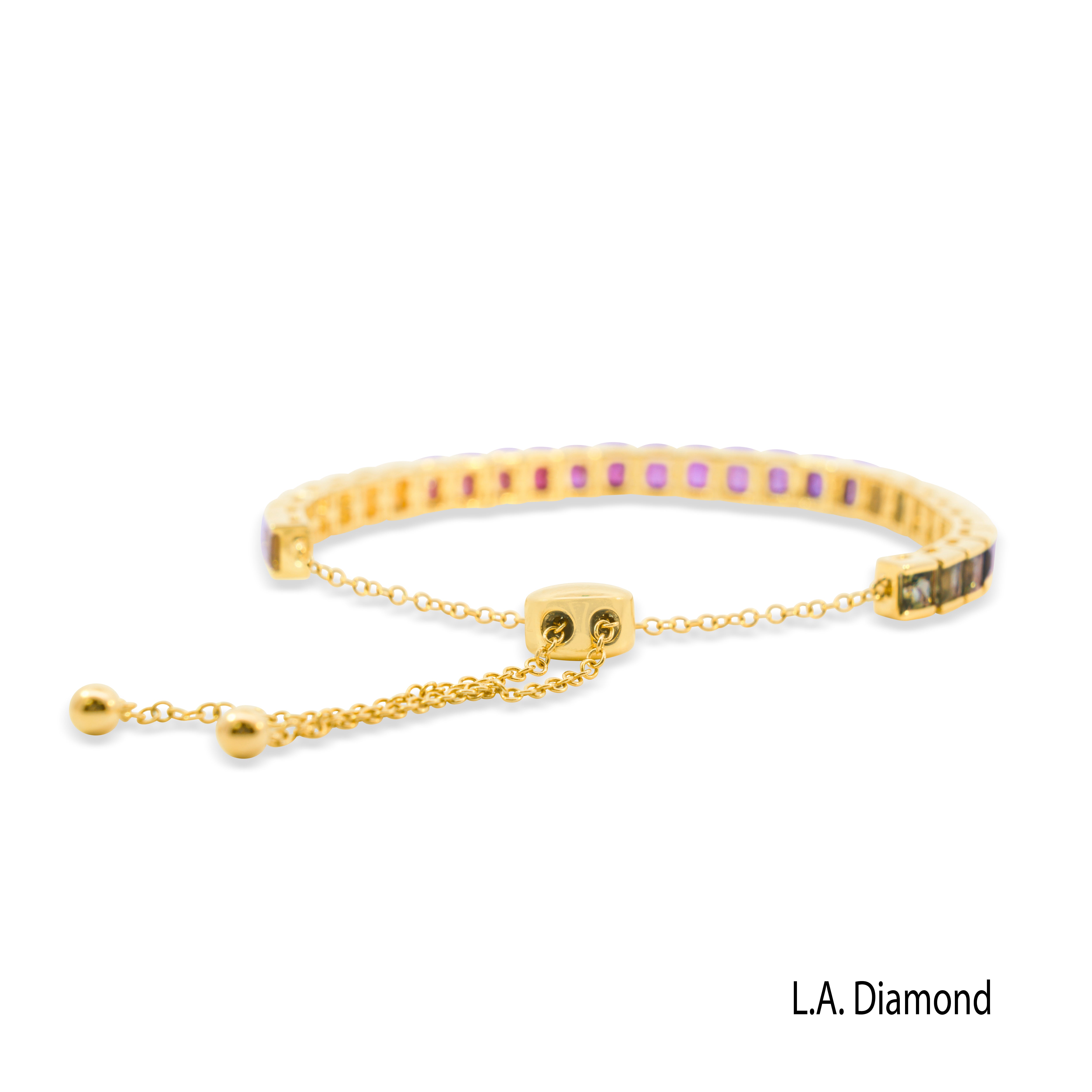 14K Yellow Gold Rainbow Diamond Tennis Bolo Bracelet (Radiant Cut)