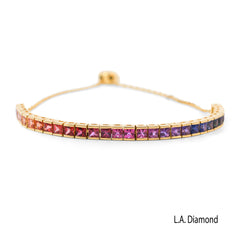 14K Yellow Gold Rainbow Diamond Tennis Bolo Bracelet (Radiant Cut)