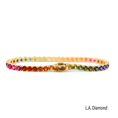 14K Yellow Gold Rainbow Diamond Tennis Bracelet (Round Brilliant)