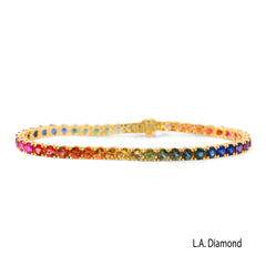 14K Yellow Gold Rainbow Diamond Tennis Bracelet (Round Brilliant)