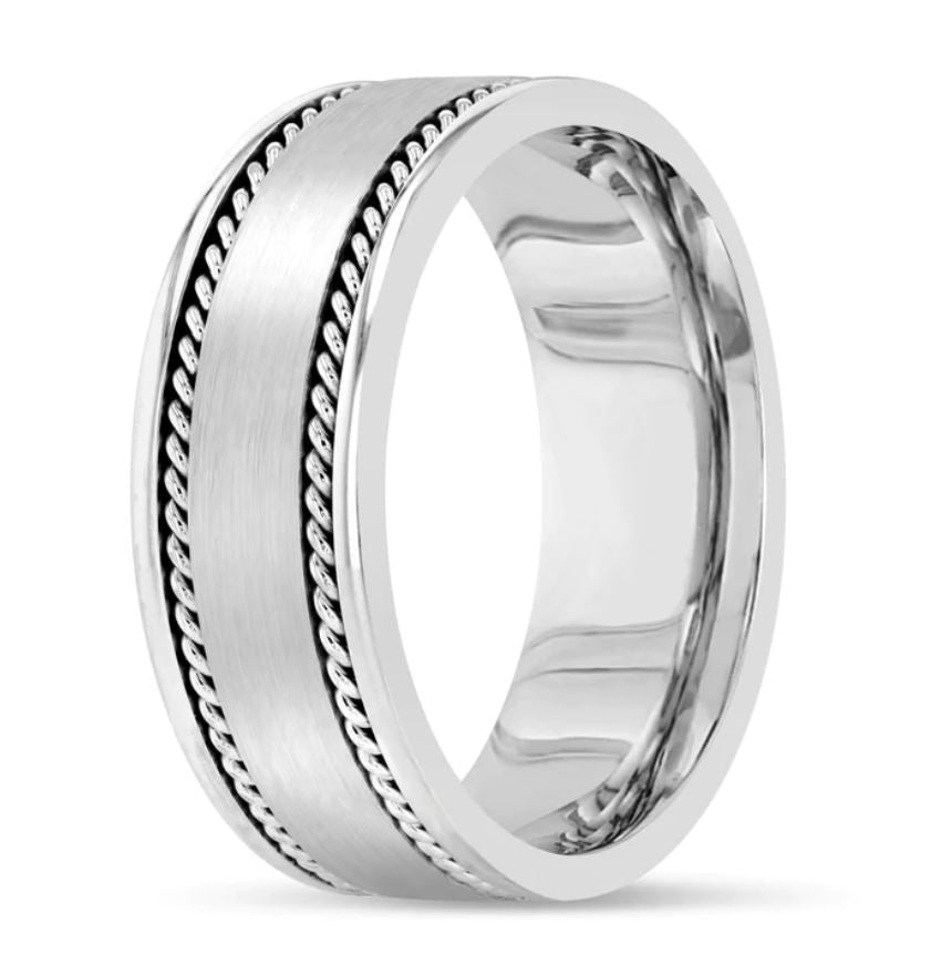 New Men's Wedding Band 14K White Gold Wedding Band Fancy Design