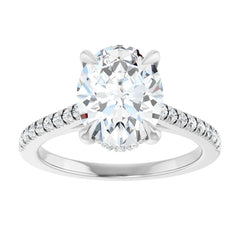 Oval Cut Solitaire Diamond With Hidden Bezel Setting and Pave Wedding Set - Set on 14k Gold
