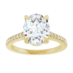 Oval Cut Solitaire Diamond With Hidden Bezel Setting and Pave Wedding Set - Set on 14k Gold