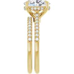 Oval Cut Solitaire Diamond With Hidden Bezel Setting and Pave Wedding Set - Set on 14k Gold