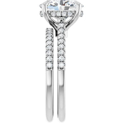 Oval Cut Solitaire Diamond With Hidden Bezel Setting and Pave Wedding Set - Set on 14k Gold
