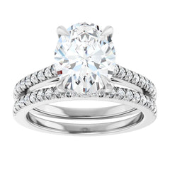Oval Cut Solitaire Diamond With Hidden Bezel Setting and Pave Wedding Set - Set on 14k Gold