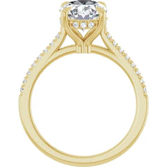 Oval Cut Solitaire Diamond With Hidden Bezel Setting and Pave Wedding Set - Set on 14k Gold