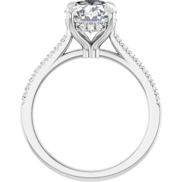 Oval Cut Solitaire Diamond With Hidden Bezel Setting and Pave Wedding Set - Set on 14k Gold