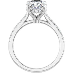 Oval Cut Solitaire Diamond With Hidden Bezel Setting and Pave Wedding Set - Set on 14k Gold