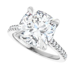Cushion Cut Solitaire Diamond Pavé Engagement Ring - Set in 14k Gold