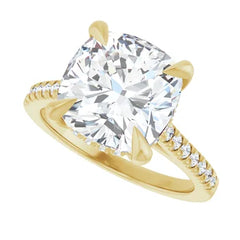 Cushion Cut Solitaire Diamond Pavé Engagement Ring - Set in 14k Gold