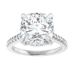 Cushion Cut Solitaire Diamond Pavé Engagement Ring - Set in 14k Gold