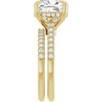 14K Gold Cushion Cut Solitaire Diamond Pavé Engagement Ring (1.00 ct) - SAW10003