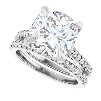 14K Gold Cushion Cut Solitaire Diamond Pavé Engagement Ring (1.00 ct) - SAW10003