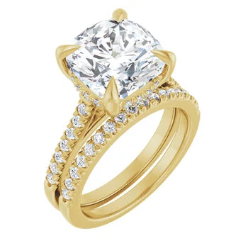 14K Gold Cushion Cut Solitaire Diamond Pavé Engagement Ring (1.00 ct) - SAW10003